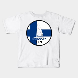 laser class sailboat on flag Finland Kids T-Shirt